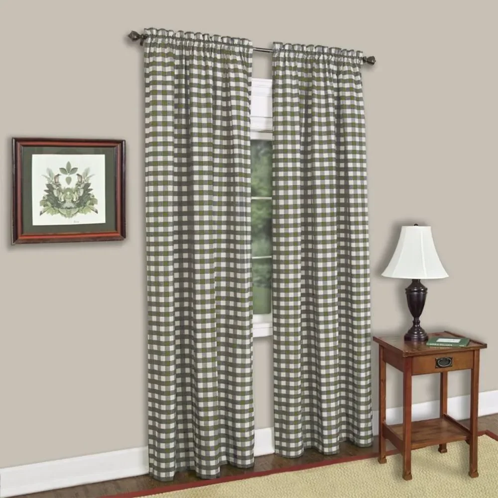 Sweet Home Collection Buffalo Sage Plaid Modern Window Curtain Panel : 42